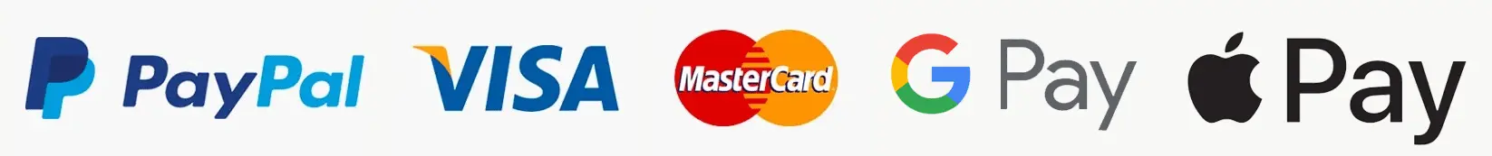 Featuring PayPal, Google Pay, Apple Pay, VISA, and Mastercard: a collection of payment method icons
