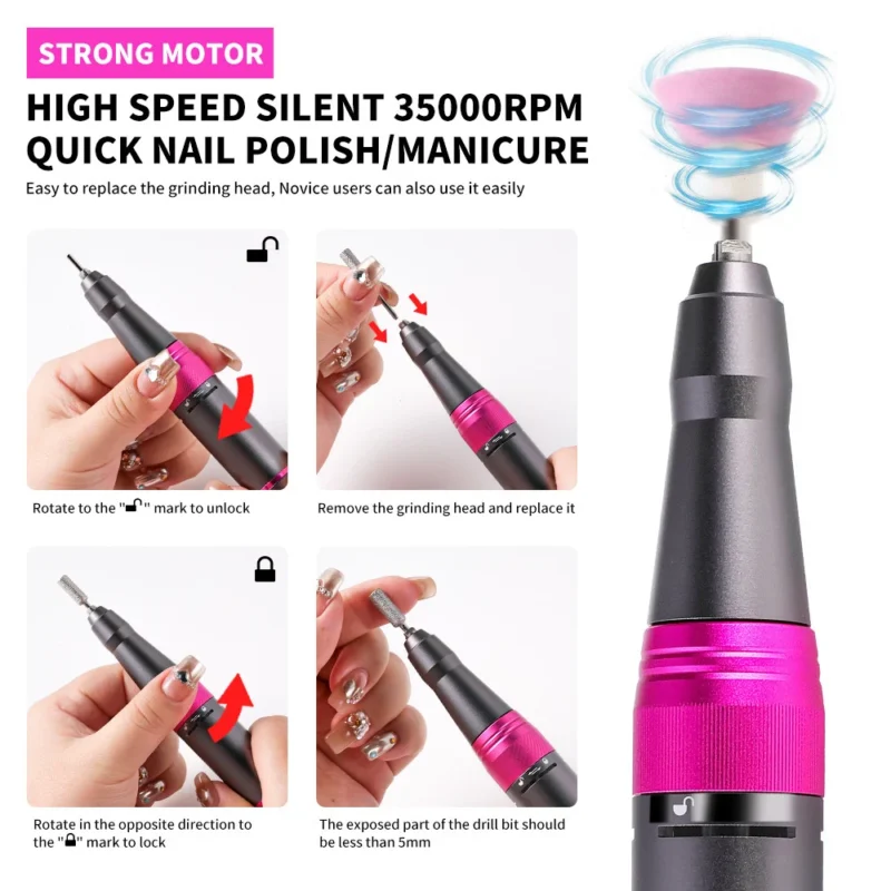 35000rpm Electric Nail Drill Portable Manicure Set Spu906601108798 2