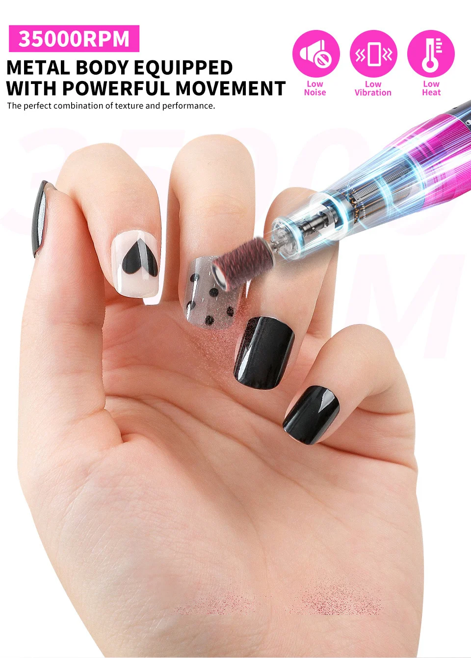 35000RPM Electric Nail Drill Machine - Portable Rechargeable E-File Manicure Set with Low Heat & Low Vibration 4 35000rpm electric nail drill portable manicure set spu906601108798 desc 4