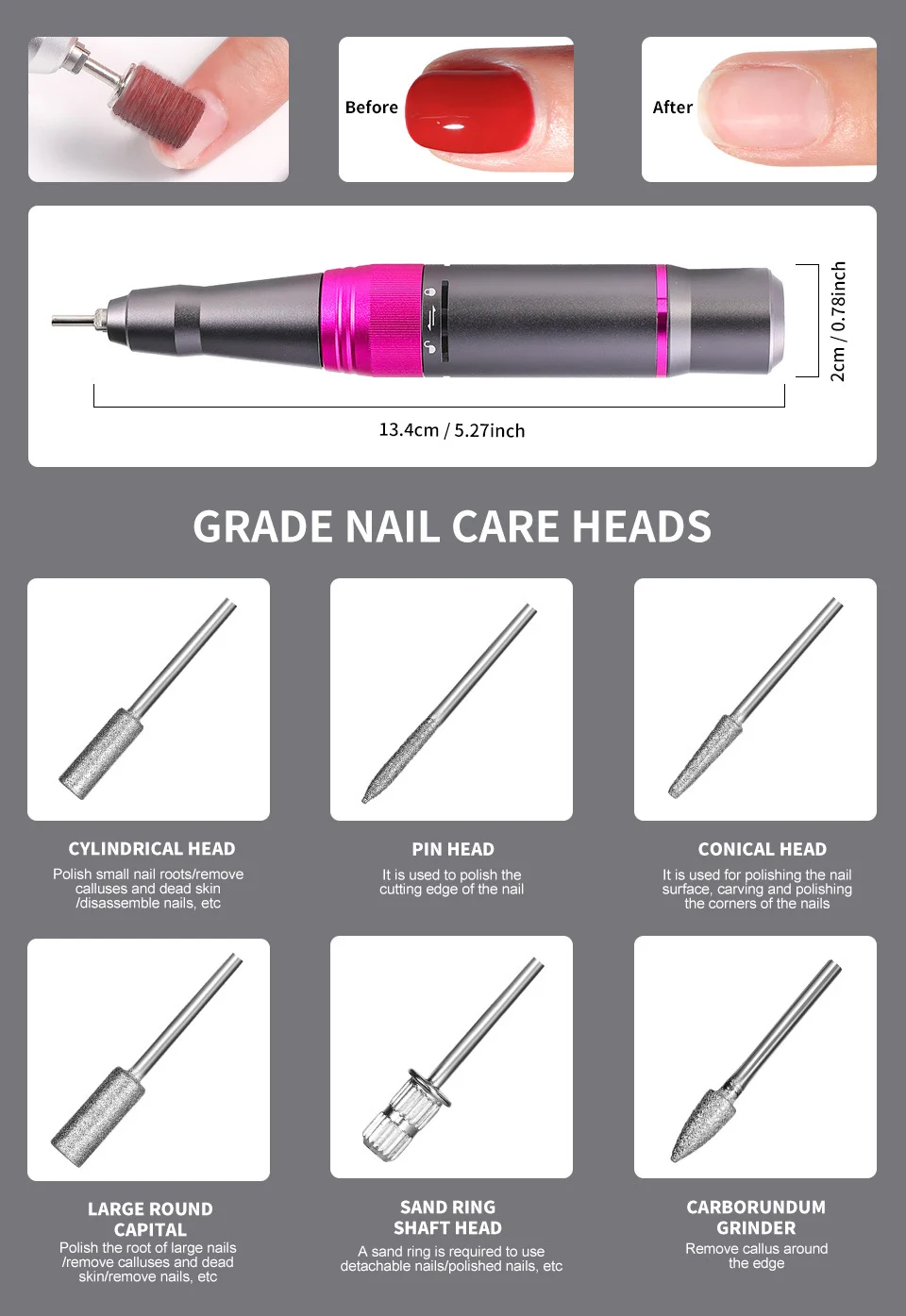 35000RPM Electric Nail Drill Machine - Portable Rechargeable E-File Manicure Set with Low Heat & Low Vibration 7 35000rpm electric nail drill portable manicure set spu906601108798 desc 7