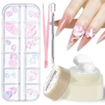 4D Carving Gel Nail Art Set with 12-Grid Rhinestones and 3D Sculpture Gel for Professional DIY Manicure
