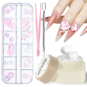 4D Carving Gel Nail Art Set with 12-Grid Rhinestones and 3D Sculpture Gel for Professional DIY Manicure