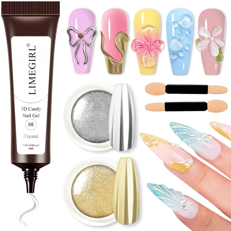 5D Candy Nail Gel for 3D Sculpting and DIY Nail Art, Solid Pudding Gel Non-Wipe Crystal Therapy Gel Kit