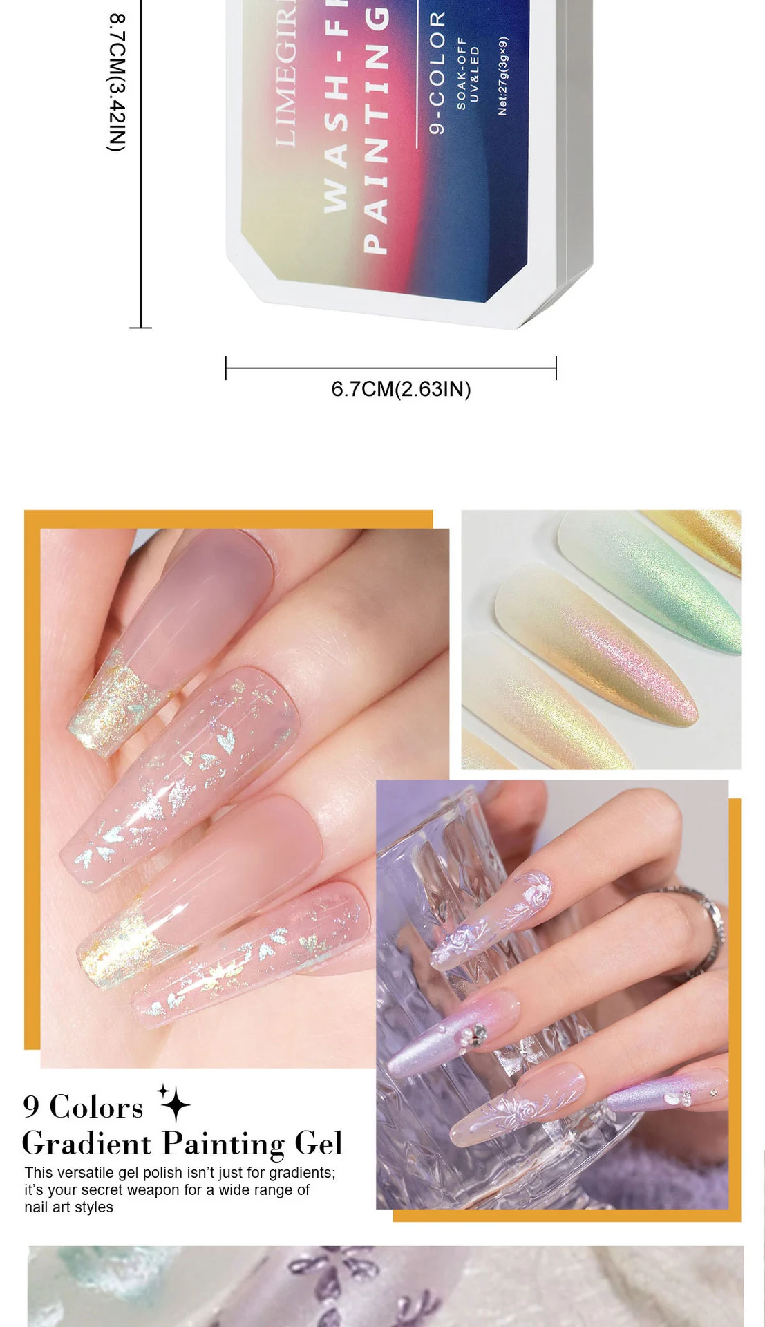 9-Color Gradient Painting Gel Palette for Ombre Nail Art Limegirl Wash-Free Satin Finish UV/LED Soak Off Polish 6 9 color gradient painting gel palette spu1010384266694 desc 6