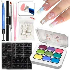 9-Color Solid Patting Gel Palette for Gradient Nail Art, Wash-Free Aurora Relief & Satin Jacquard Painting Gel, 27g