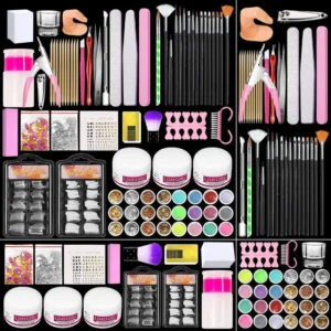 Acrylic Nail Kit with Liquid Monomer and Polymer Powder Professional Extension Set with Nail Art Tools and Decorations