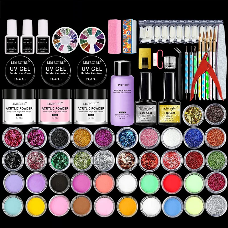 Acrylic Nail Kit Limegirl Professional System with Monomer Liquid, 42-Color Acrylic Powder, and French Nail Tips for Extensions 2 acrylic nail kit professional set spu650060717947 desc 2