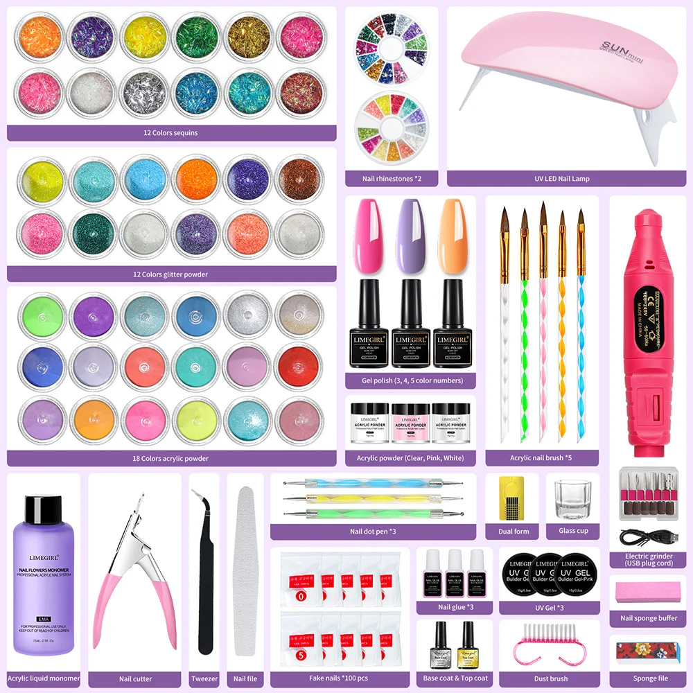 acrylic nail kit with uv lamp spu766205076912 desc 5