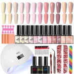 Acrylic Nail Kit with UV Lamp Professional Manicure Starter Set with 12 Colors Glitter Crystal Powder and Nail Extension Tools