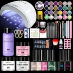 Acrylic Nail Kit with UV Light - Limegirl All-in-One Professional Manicure Set with Pink White Clear Powders, Monomer Liquid, Gel Polish & Extension Tools