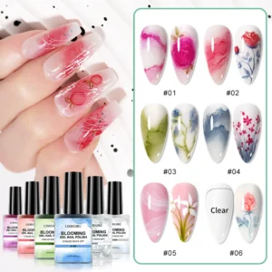 Blooming Gel Nail Polish for Marble Effect Limegirl 6-Color Japanese Gradient Watercolor Liquid
