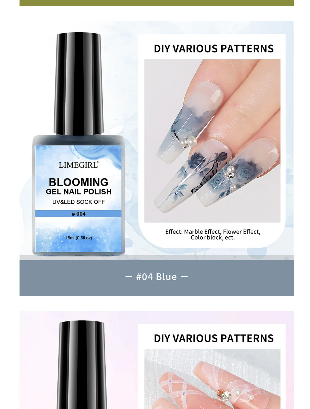Blooming Gel Nail Polish for Marble Effect Limegirl 6-Color Japanese Gradient Watercolor Liquid 10 blooming gel nail polish marble effect spu797930123289 desc 10