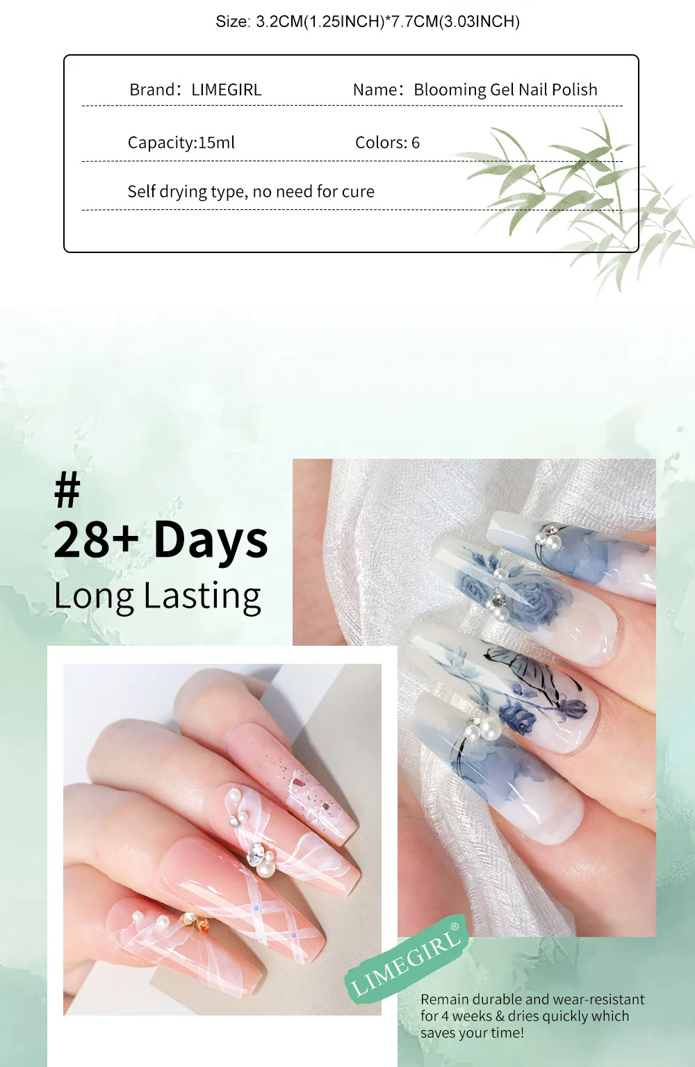 Blooming Gel Nail Polish for Marble Effect Limegirl 6-Color Japanese Gradient Watercolor Liquid 7 blooming gel nail polish marble effect spu797930123289 desc 7