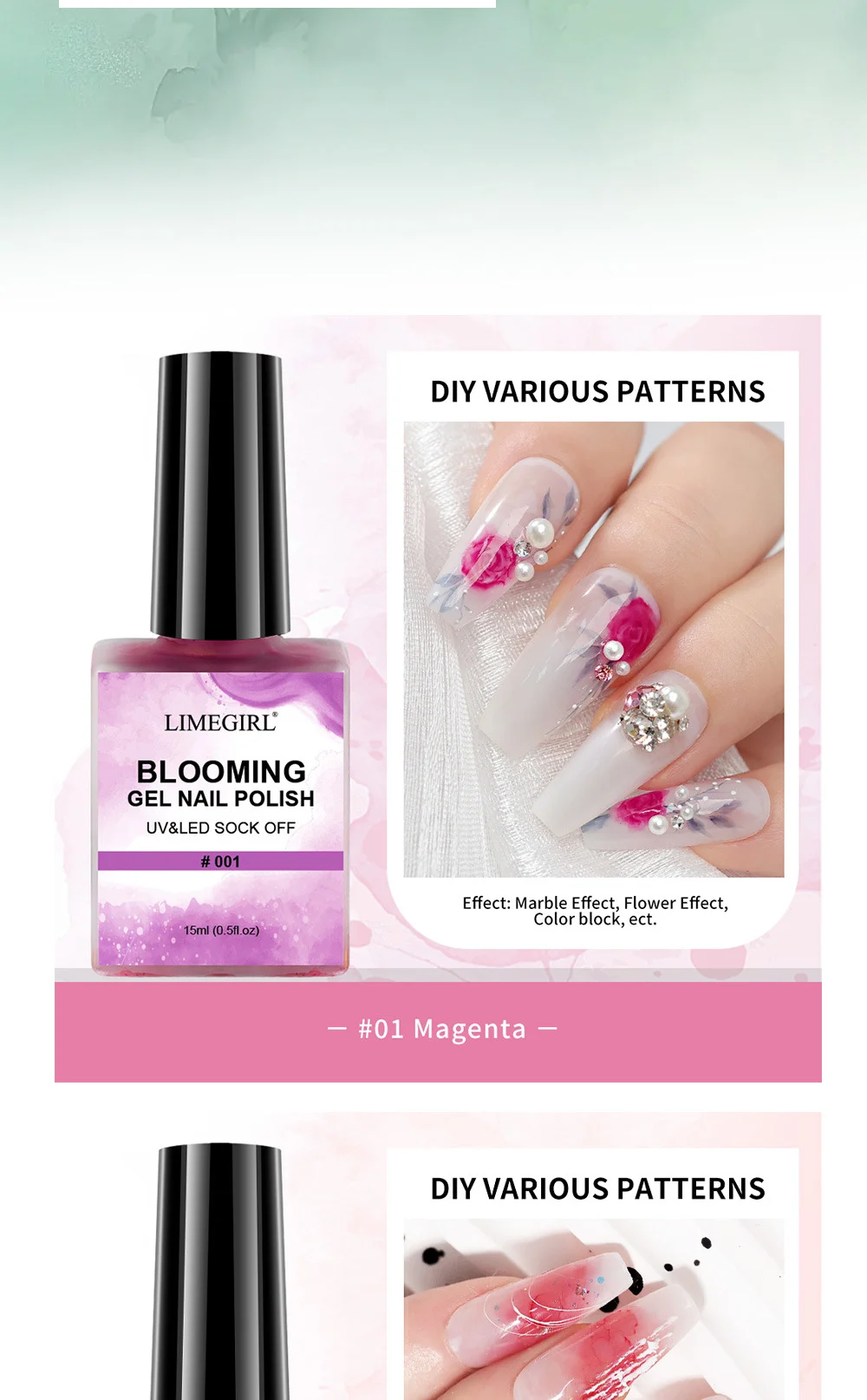 Blooming Gel Nail Polish for Marble Effect Limegirl 6-Color Japanese Gradient Watercolor Liquid 8 blooming gel nail polish marble effect spu797930123289 desc 8