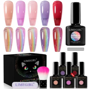 Cat Eye Gel Polish Rainbow Magnetic Nail Gel Set Holographic Soak-Off UV LED Varnish