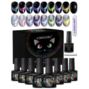 Cat Eye Nail Gel Set - Super Bright Sparkling Aurora Magnetic Gel Polish for Professional Nail Art - Limegirl Soak-Off UV LED