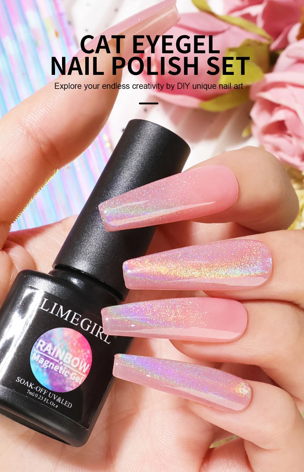 Cat Eye Nail Gel Set - Super Bright Sparkling Aurora Magnetic Gel Polish for Professional Nail Art - Limegirl Soak-Off UV LED 16 cat eye nail gel set sparkling aurora spu998103952513 desc 16