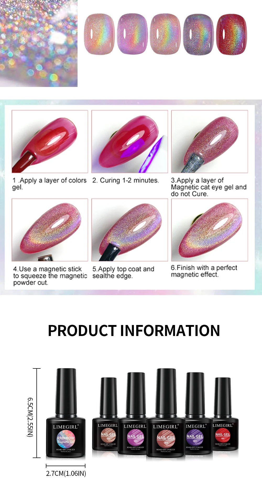 Cat Eye Nail Gel Set - Super Bright Sparkling Aurora Magnetic Gel Polish for Professional Nail Art - Limegirl Soak-Off UV LED 22 cat eye nail gel set sparkling aurora spu998103952513 desc 22