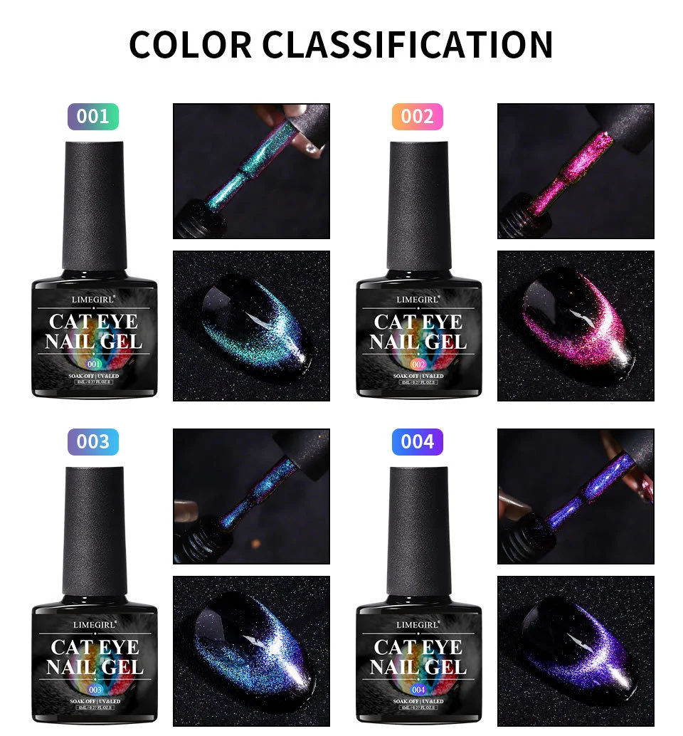 Cat Eye Nail Gel Set - Super Bright Sparkling Aurora Magnetic Gel Polish for Professional Nail Art - Limegirl Soak-Off UV LED 6 cat eye nail gel set sparkling aurora spu998103952513 desc 6