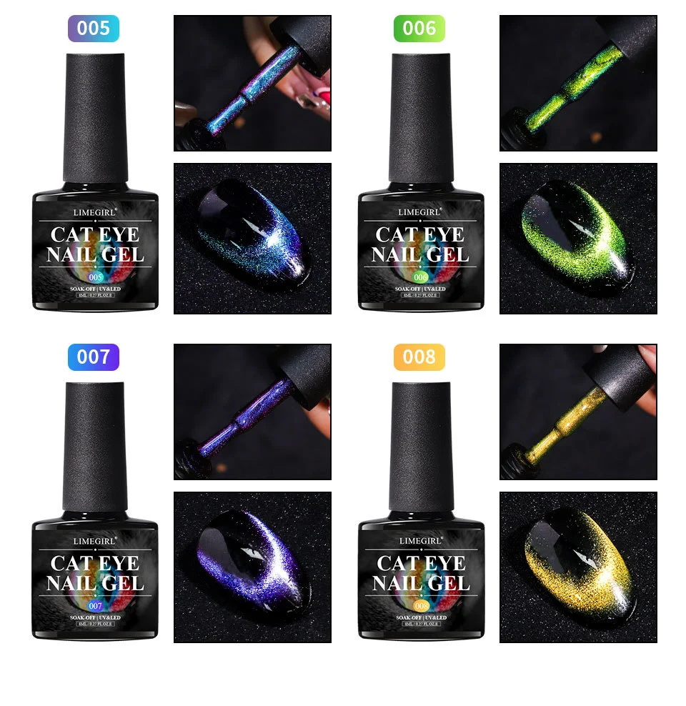 Cat Eye Nail Gel Set - Super Bright Sparkling Aurora Magnetic Gel Polish for Professional Nail Art - Limegirl Soak-Off UV LED 7 cat eye nail gel set sparkling aurora spu998103952513 desc 7