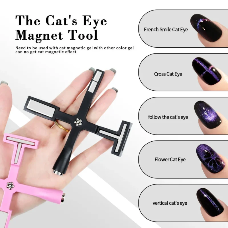 Cat Eye Nail Magnet Tool 5-in-1 Multi-functional Magnetic Wand for French Smile and Cross Nail Art Effects