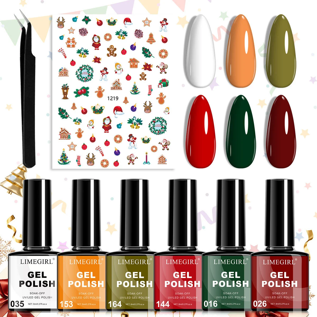 Christmas Gel Nail Polish Kit Limegirl 6-Color Series Professional Manicure Set with Stickers and Tools 2 christmas gel nail polish kit spu997188735843 desc 2