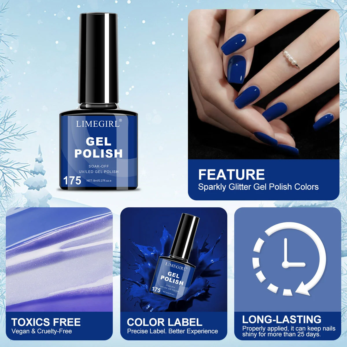 Christmas Gel Nail Polish Kit Limegirl 6-Color Series Professional Manicure Set with Stickers and Tools 8 christmas gel nail polish kit spu997188735843 desc 8