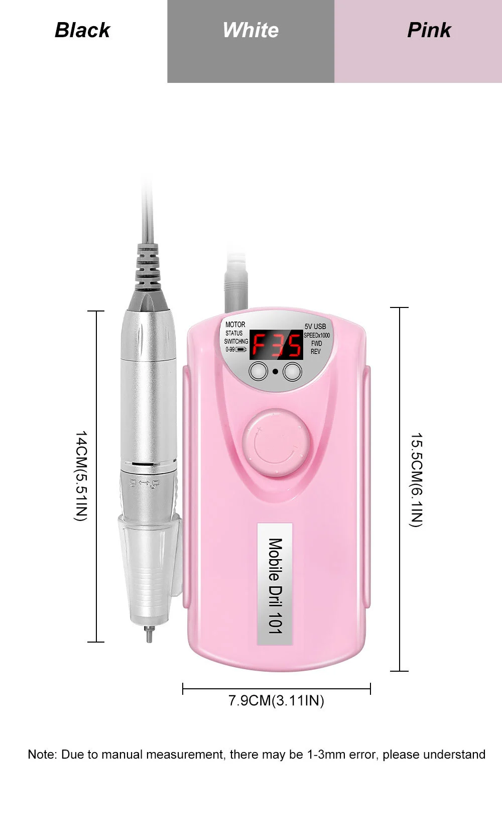 Electric Nail Drill 35000 RPM Rechargeable Portable Manicure Polisher with LED Display 10 electric nail drill 35000rpm rechargeable spu993775822661 desc 10