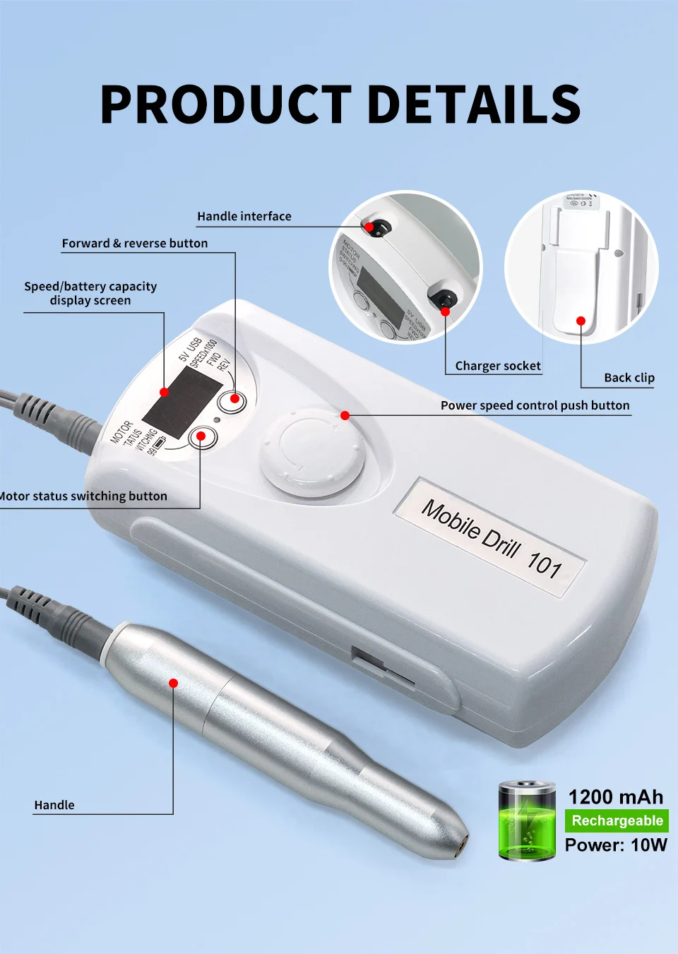 Electric Nail Drill 35000 RPM Rechargeable Portable Manicure Polisher with LED Display 12 electric nail drill 35000rpm rechargeable spu993775822661 desc 12