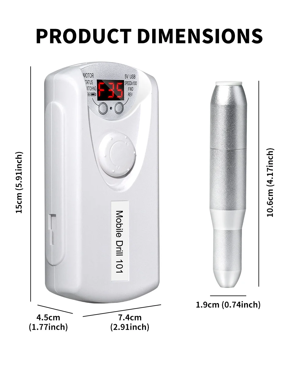 Electric Nail Drill 35000 RPM Rechargeable Portable Manicure Polisher with LED Display 16 electric nail drill 35000rpm rechargeable spu993775822661 desc 16