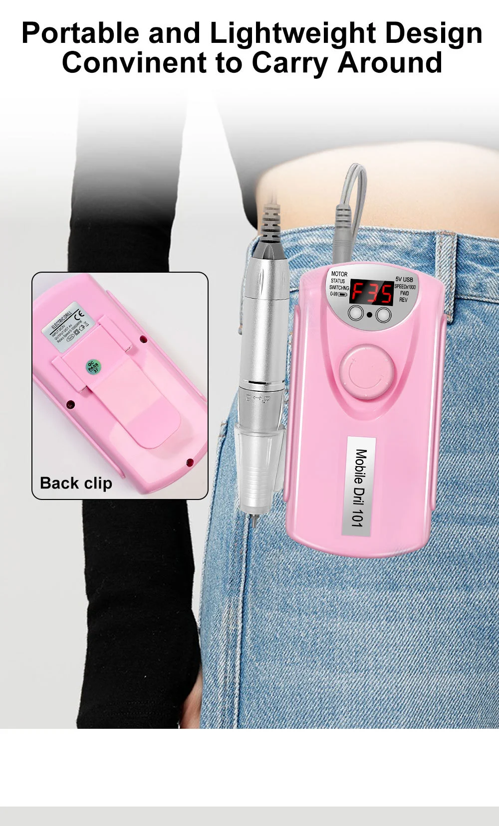 Electric Nail Drill 35000 RPM Rechargeable Portable Manicure Polisher with LED Display 7 electric nail drill 35000rpm rechargeable spu993775822661 desc 7