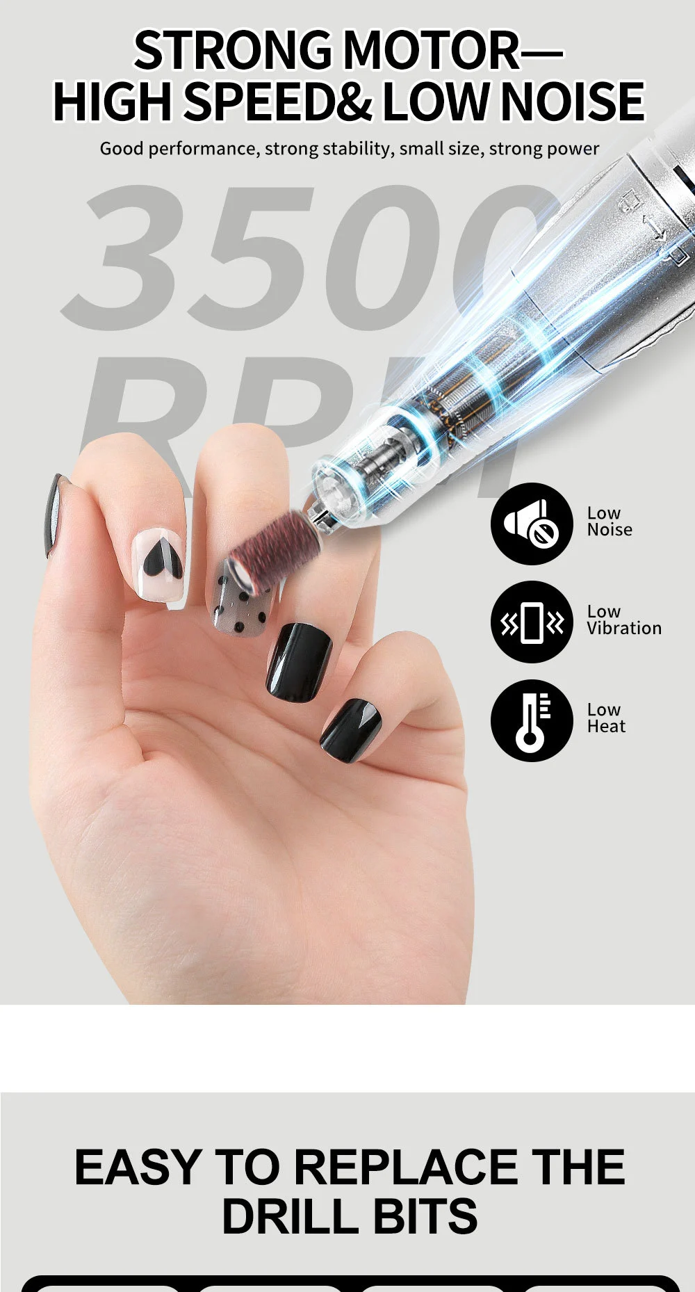 Electric Nail Drill 35000 RPM Rechargeable Portable Manicure Polisher with LED Display 8 electric nail drill 35000rpm rechargeable spu993775822661 desc 8