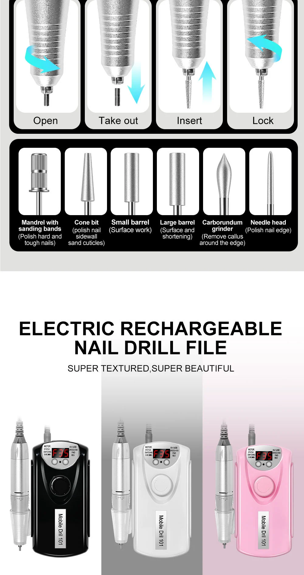 Electric Nail Drill 35000 RPM Rechargeable Portable Manicure Polisher with LED Display 9 electric nail drill 35000rpm rechargeable spu993775822661 desc 9