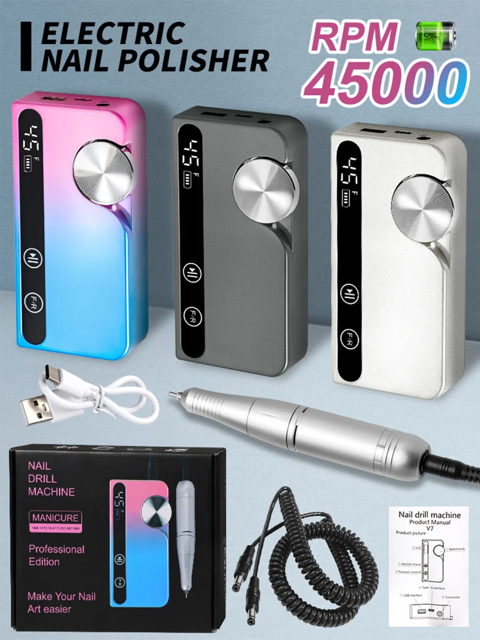 electric nail drill 45000rpm portable efile spu848004326237 desc 1