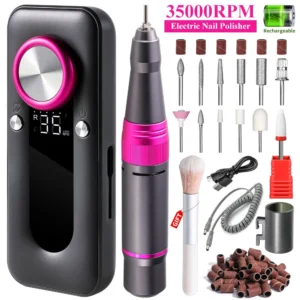 Electric Nail Drill Machine 35000RPM Rechargeable Portable Professional Manicure and Gel Polish Remover Set