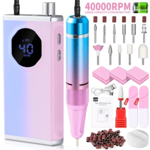 Electric Nail Drill Machine Professional 40000RPM Portable Rechargeable Nail File Kit for Acrylic Nails