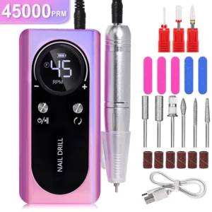 Electric Nail Drill Machine - 45000 RPM Professional Portable Rechargeable Manicure Tool for Acrylic Gel Nails
