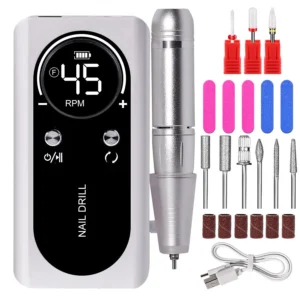 Electric Nail Drill Machine Professional 45000RPM Rechargeable Portable Manicure Set for Acrylic Gel Nails