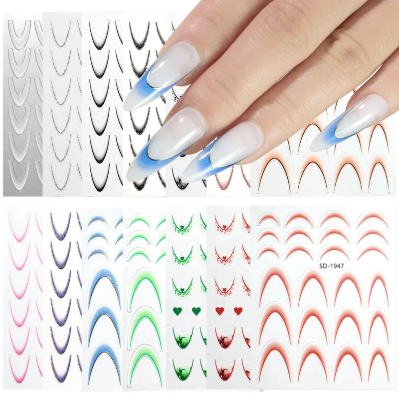 French Nail Stickers Gradient Line DIY 5D Nail Art Decals for Professional Manicure Decoration