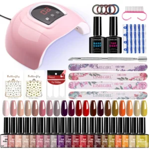 Gel Nail Polish Kit with 20 Colors and UV LED Lamp Professional Manicure Starter Set with 18 LED Beads Nail Dryer