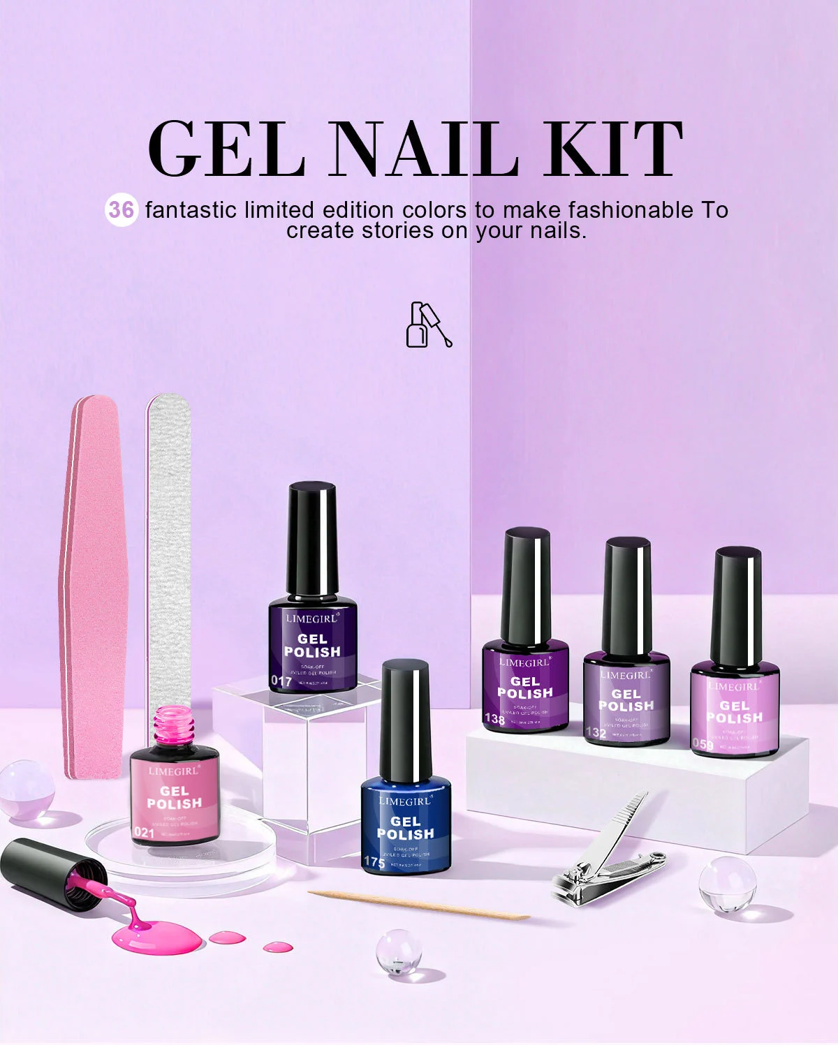 Gel Nail Polish Kit 36 Colors Soak Off UV LED Gel Polish Set with Base Matte Glitter Top Coat 1 gel nail polish kit 36 colors set spu1003100787207 desc 1