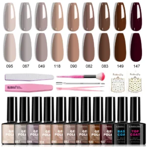 Gel Nail Polish Kit Limegirl 9-Color Professional Manicure Set with UV/LED Soak Off Polish, Base & Top Coat, and Nail Art Tools
