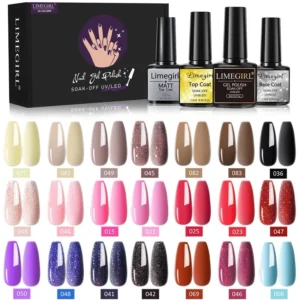 Gel Nail Polish Kit - 24 Pcs Professional Soak Off UV LED Nail Art Set with 21 Vibrant Colors, Base and Top Coat