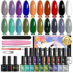 Gel Nail Polish Kit - Professional 20 Colors Morandi Manicure Set with Base and Top Coat