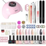 Gel Nail Polish Kit with UV LED Lamp - Limegirl All-in-One Manicure Starter Set with Base Top Coat, Glitters, Stickers & Nail Art Tools
