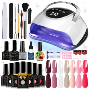 Gel Nail Polish Kit with UV Light - Limegirl Professional 7 Colors Manicure Set with SUNX9 LED Lamp, Base & Top Coat, and Full Nail Art Tools Starter Kit