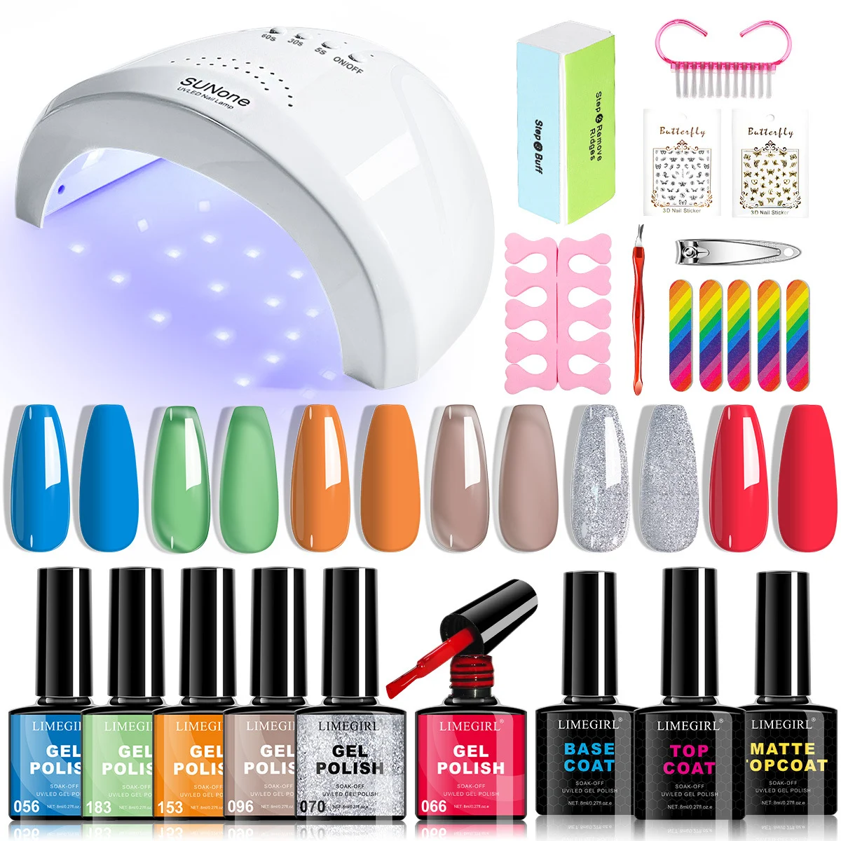 Gel Nail Polish Kit with UV Light, Limegirl 6 Colors Professional Manicure Starter Set with Base Top Coat and Full Nail Tools 2 gel nail polish kit with uv light spu998782471073 desc 2