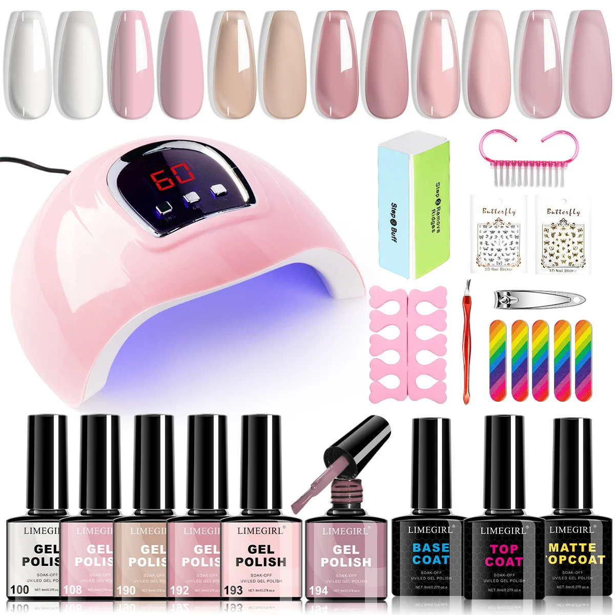 Gel Nail Polish Kit with UV Light, Limegirl 6 Colors Professional Manicure Starter Set with Base Top Coat and Full Nail Tools 3 gel nail polish kit with uv light spu998782471073 desc 3