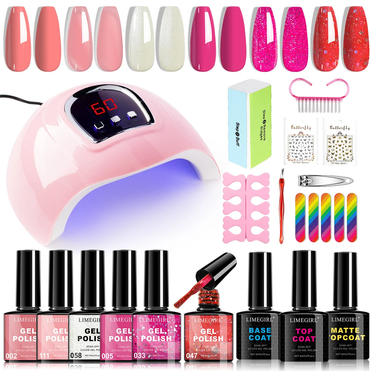Gel Nail Polish Kit with UV Light, Limegirl 6 Colors Professional Manicure Starter Set with Base Top Coat and Full Nail Tools 4 gel nail polish kit with uv light spu998782471073 desc 4