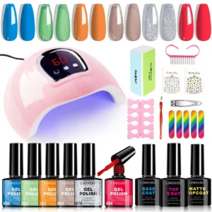 Gel Nail Polish Kit with UV Light, Limegirl 6 Colors Professional Manicure Starter Set with Base Top Coat and Full Nail Tools